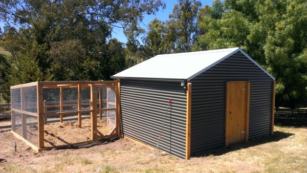 Rear view of colourbond chook house by Yummy Gardens Melbourne