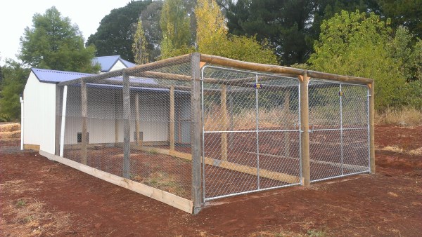 Large divided run at rear of chook house by Yummy Gardens Melbourne