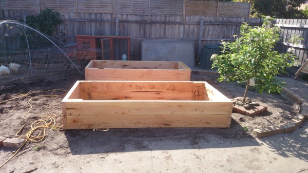 Raised vegetable beds under construction by Yummy Gardens Melbourne